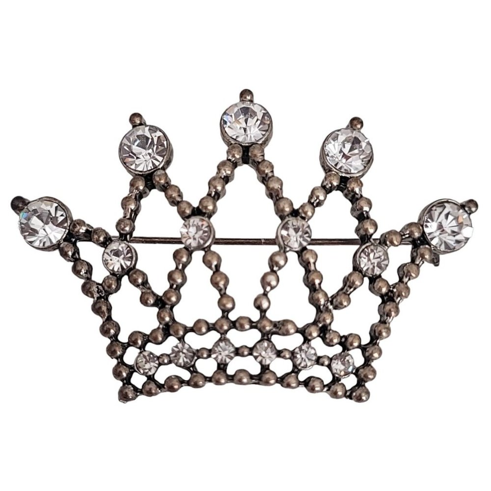 Gold Tone Clear Rhinestone Crown Pin Brooch K809